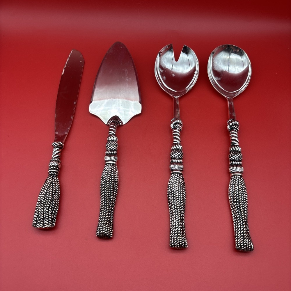 Vintage Silea Silex Silver Plated Salad Spoons & Cake Knife & Server (4) Pc SET